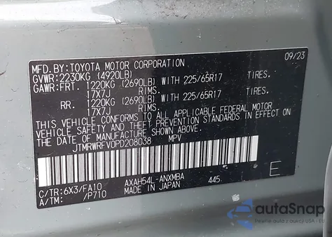 2023 Toyota Rav4 Hybrid Xle from USA, damaged, VIN JTMRWRFV0PD208038